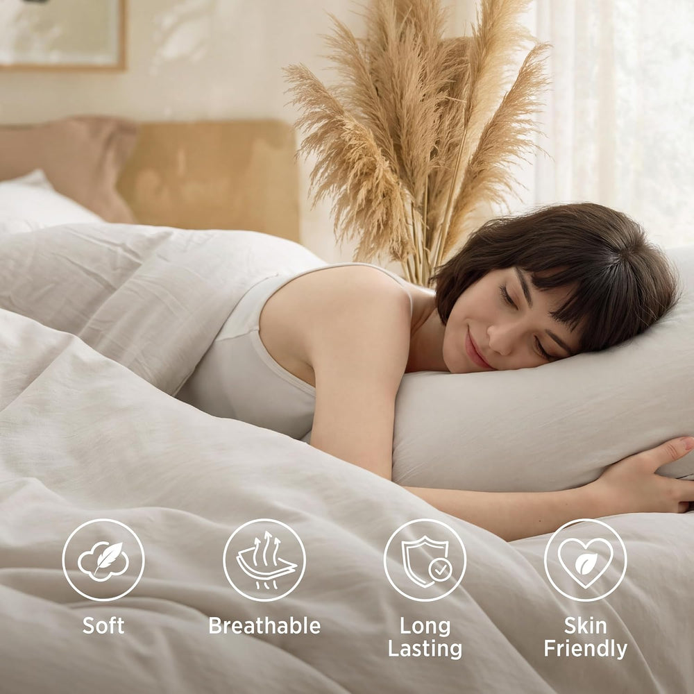 Bedsure Oversized Queen Comforter Set, Prewashed Bedding Beige