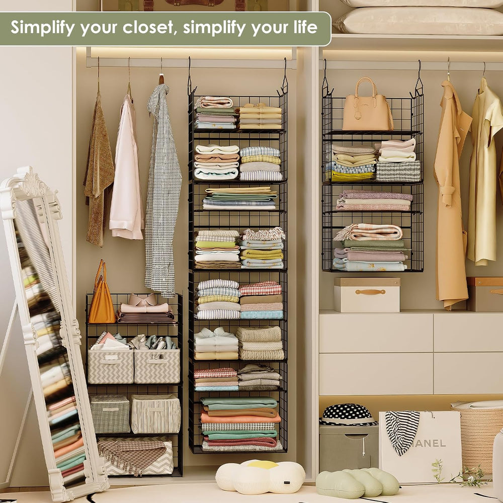 8 Tier Widened Hanging Closet Organizer and Storage Shelves, Metal & Fold...