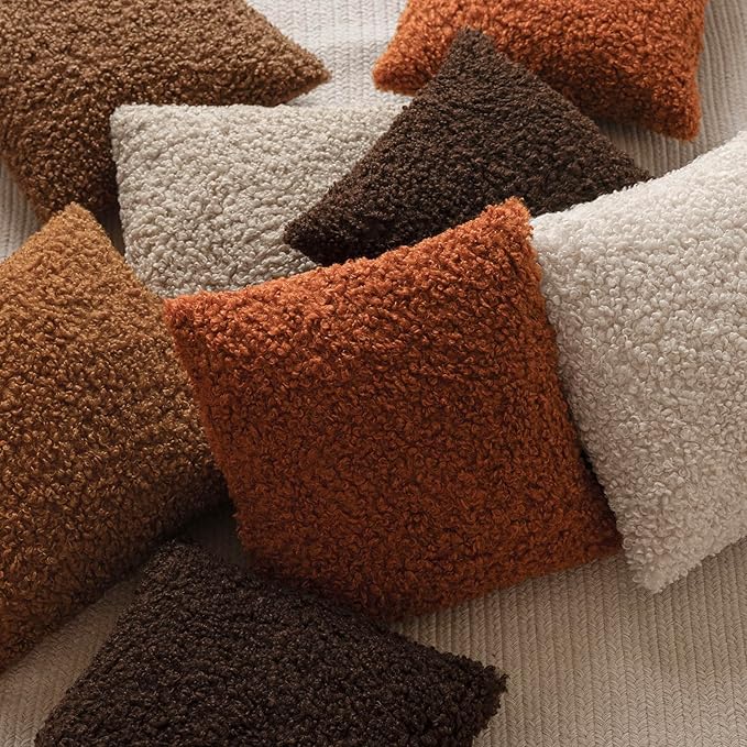 Foindtower 2 Pieces 18x18 Inch Burnt Orange, Faux Fur Throw Pillow Cover Accent - Image 7