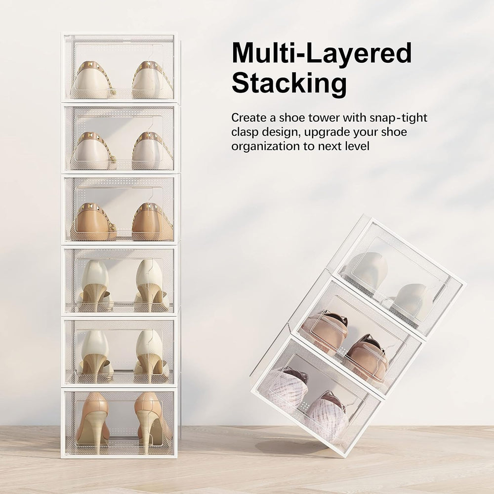 12 Pack Shoe Storage Box, Clear Plastic Stackable Shoe Organizer for Closet, ...