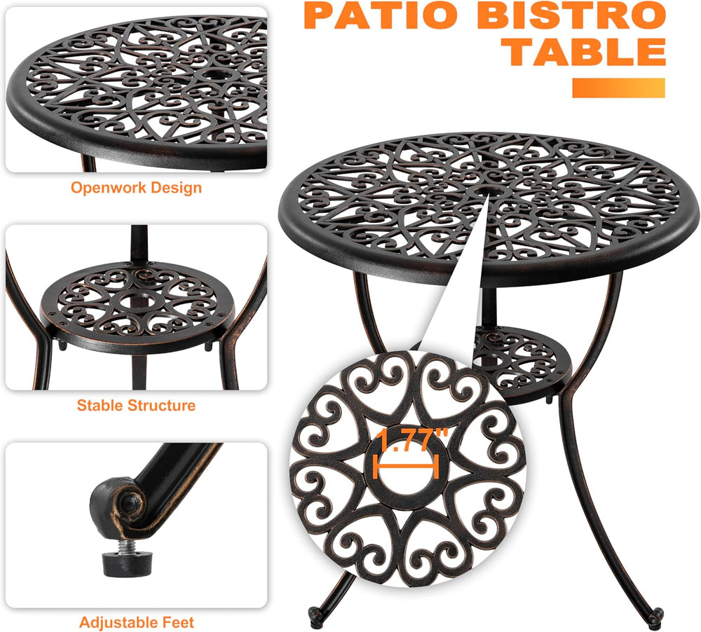 NUU GARDEN 3-Piece Outdoor Bistro Set with Cushions, Round 24 Inch Cast Alumi...