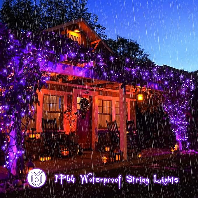 YEGUO 165ft 500 LED Halloween Lights Outdoor Waterproof, Purple String Lights Indoor Plug in, 8 Modes Clear Wire Purple Lights for Halloween Holiday Home Tree Garden Patio Decor