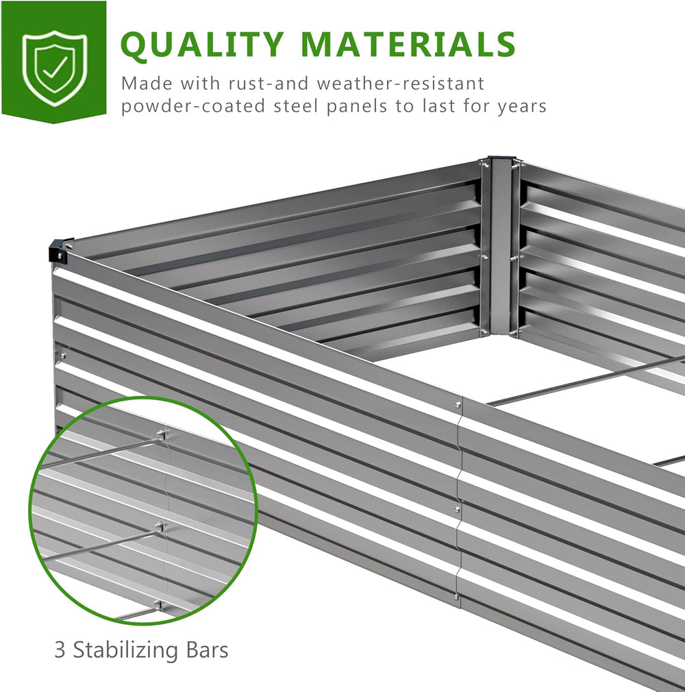 6x3x1ft(2 PCS) Galvanized Raised Garden Beds Kit,Silver