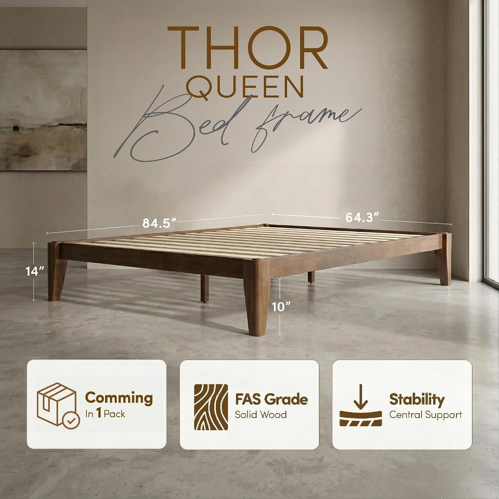 Thor Japanese Joinery Bed Frame Queen, Solid Wood (Walnut)