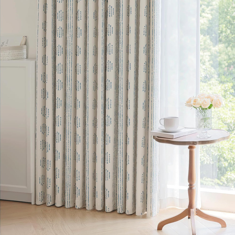 100% Blackout Blue Boho Curtains, 84 Inches, 2 Panels for Bedroom