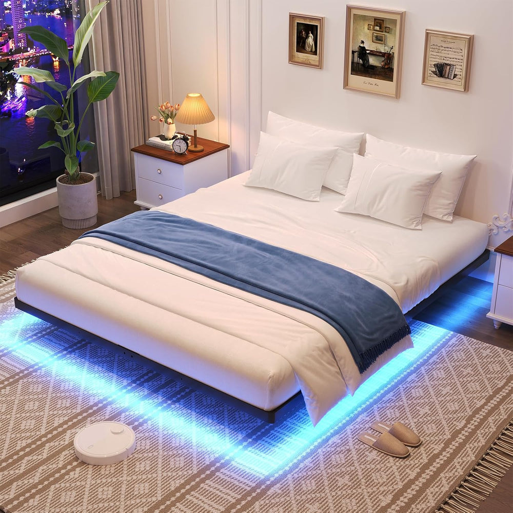Floating Bed Frame King Size, King Bed Frame with Smart LED Lights