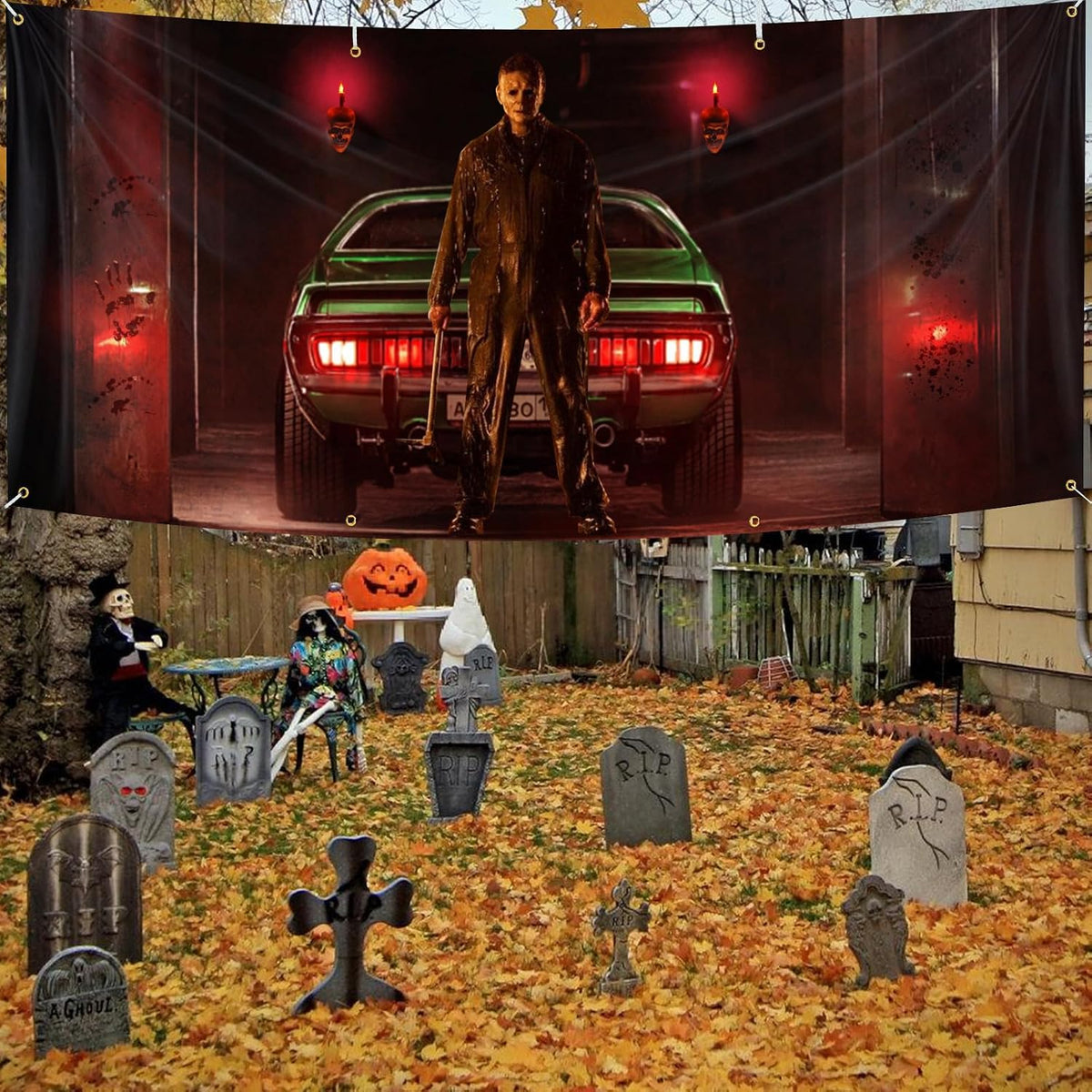 Creepy Halloween Garage Door Cover 7x16ft - Classic Movie Killer Character