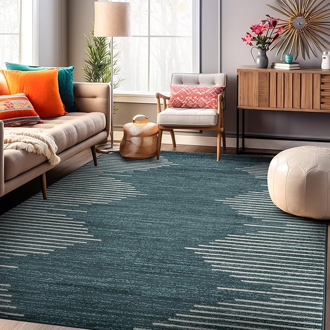 Rugshop Bohemian Stripe Stain Resistant High Traffic Living Room Kitchen - Image 9