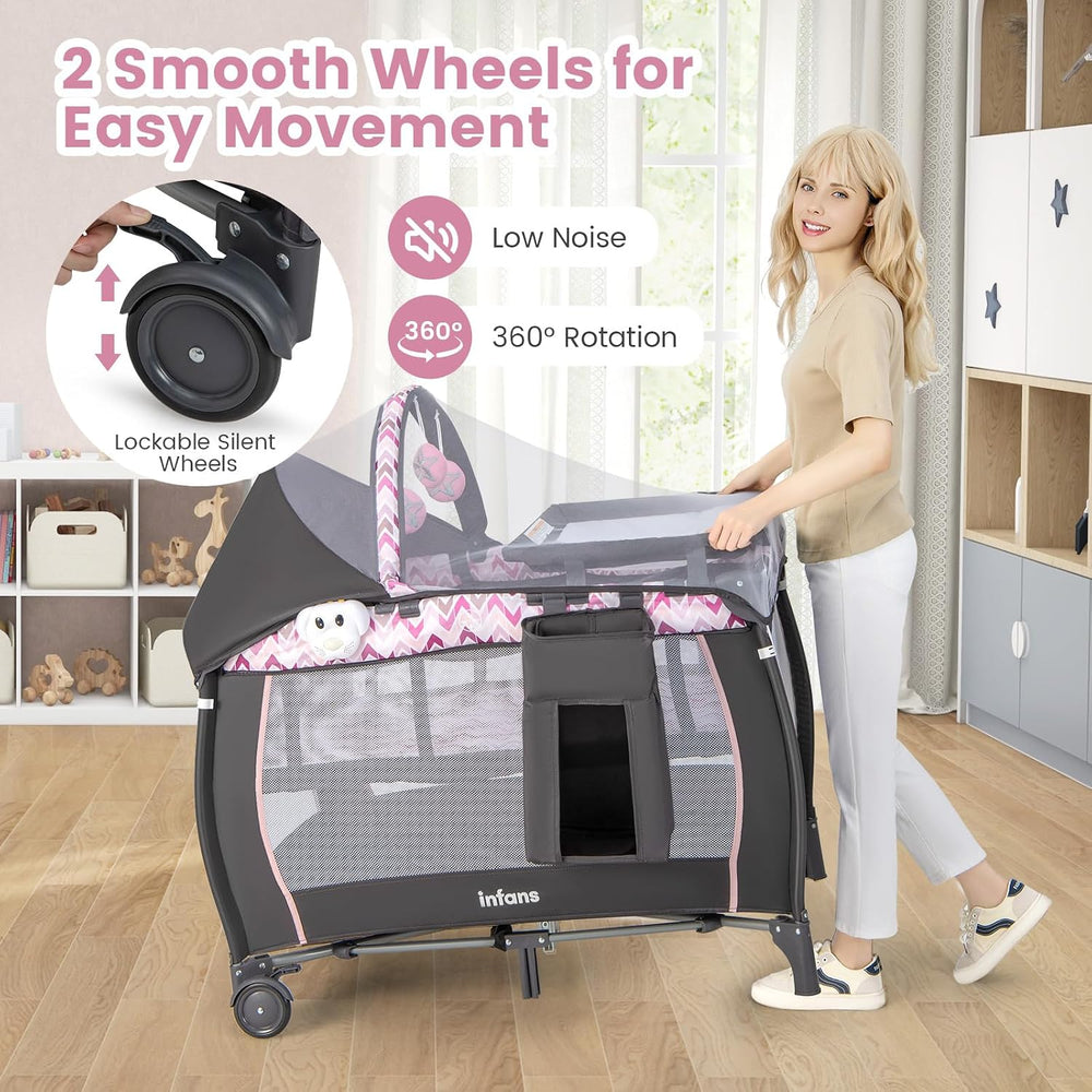 INFANS 4 in 1 Pack and Play with Bassinet, Changing Table, Storage Basket