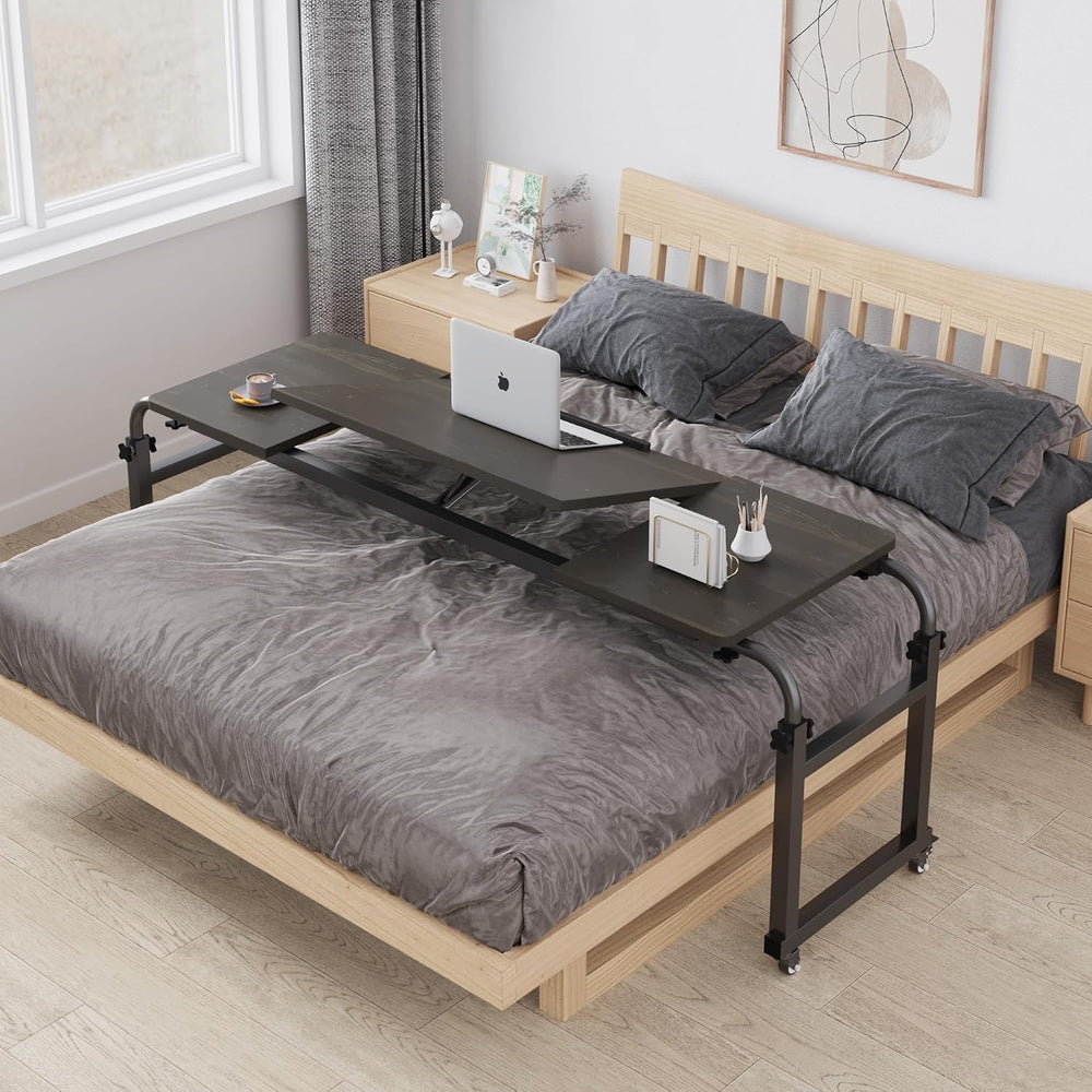 TigerDad Tilt Overbed Table with Wheels, Height Adjustable Rolling Desk for K...