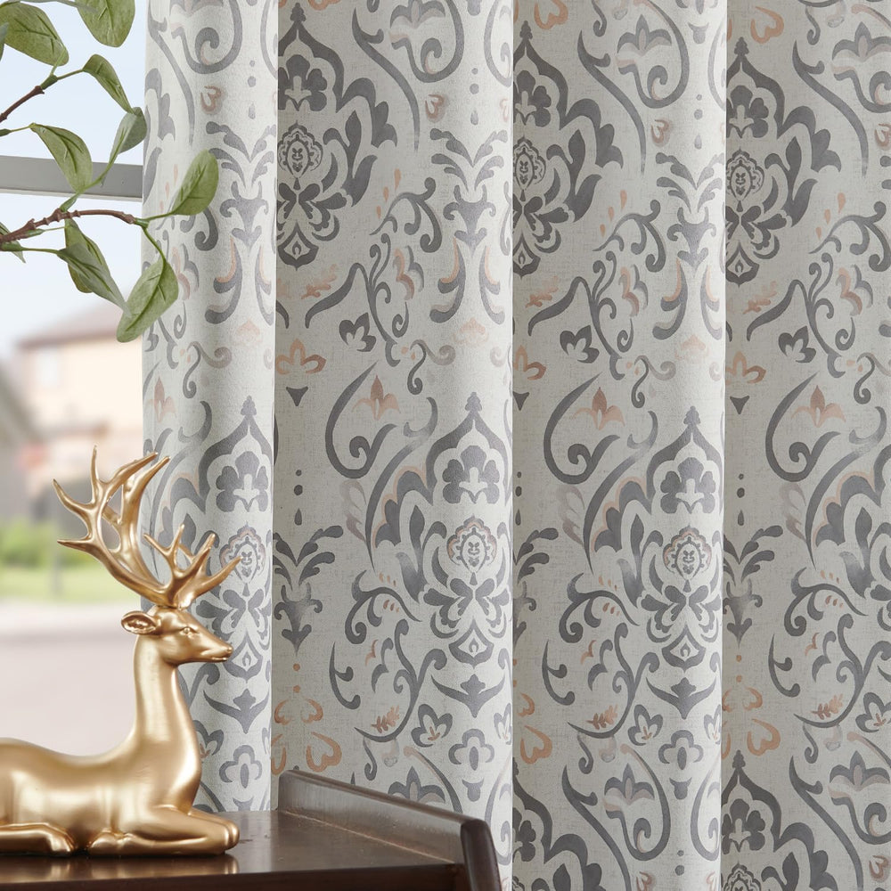 Lazzzy Gray Damask Blackout Curtains 63 Inch Length, Grey Floral Vintage Meda...