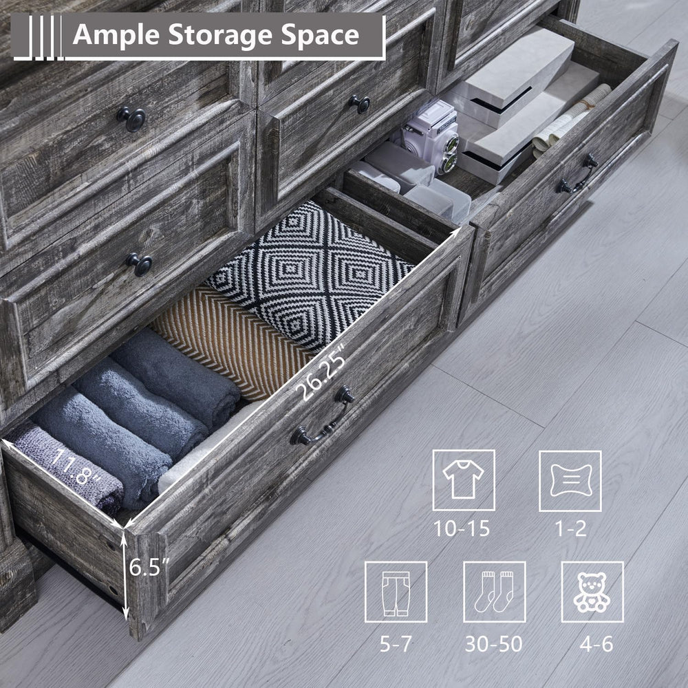 Aitjunz Farmhouse 61" Wide 8 Drawers Dresser for Bedroom, Light Grey