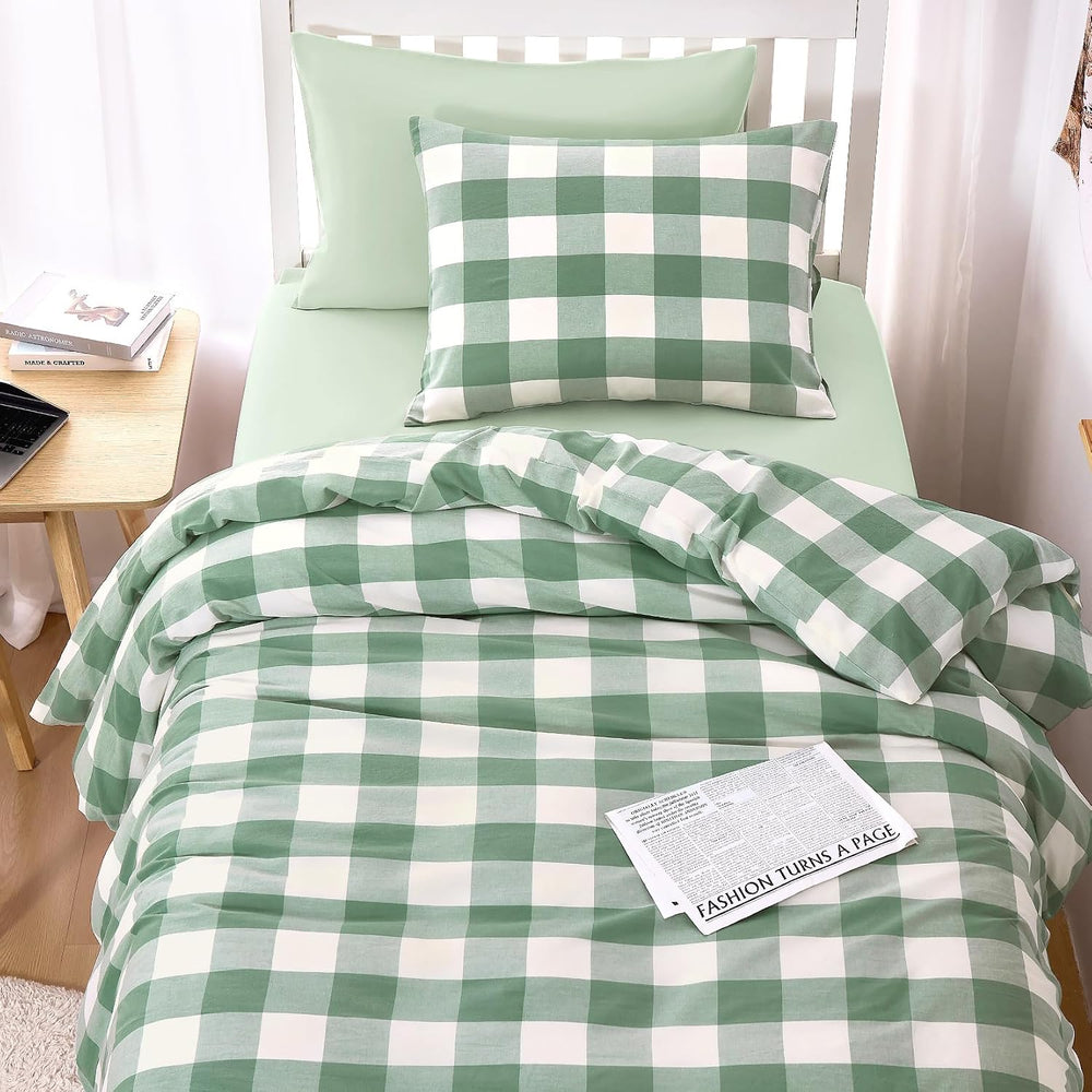 Wake In Cloud - Gingham Cotton Duvet Cover Set, Plaid Buffalo Check Checkered...