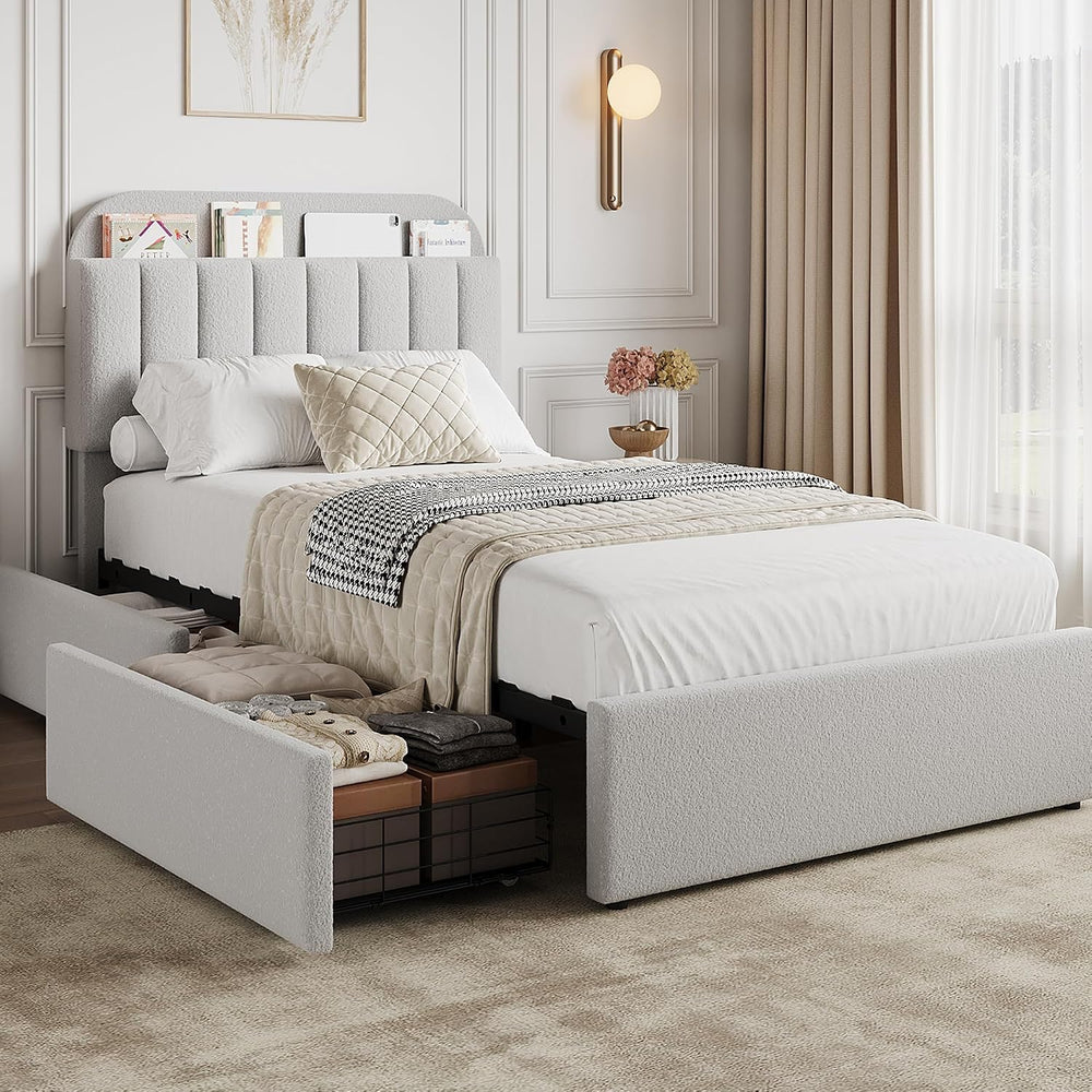 GarveeHome TwinXL Bed Frame, Platform Bed with Storage Headboard & Drawers