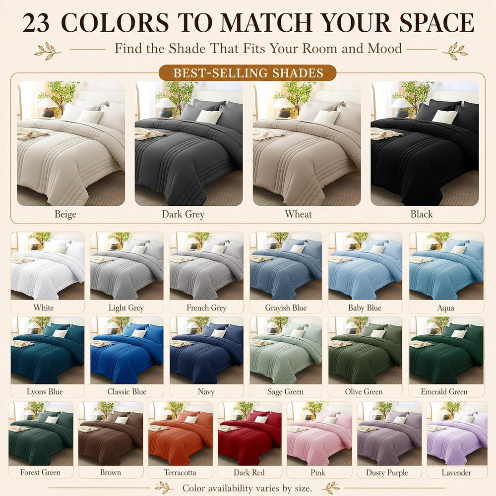 CozyLux King Size Comforter Set Beige - 7 Pieces Bed in a Bag