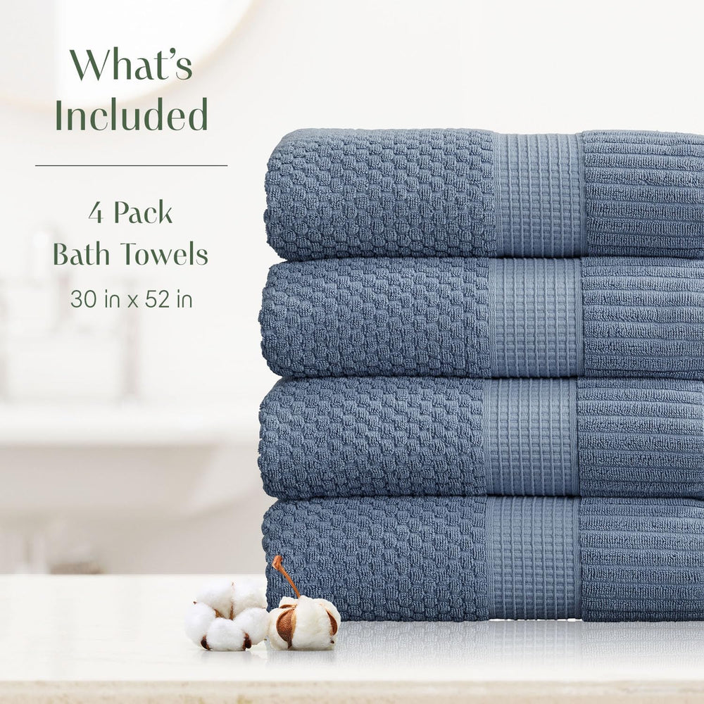 4 Pack 100% Cotton Bath Towels | Blue Towels | Oeko‑TEX Standard 100 | Soft &...