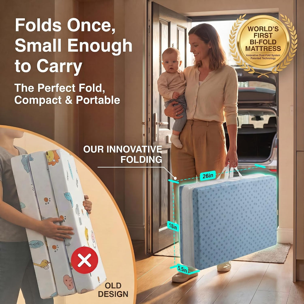 2026 New Pack and Play Mattress Pad, Bi-Fold Memory Foam 38x26x3