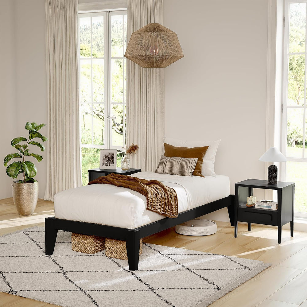 Thor Japanese Joinery Bed Frame Twin XL, Solid Wood (Midnight Charcoal)