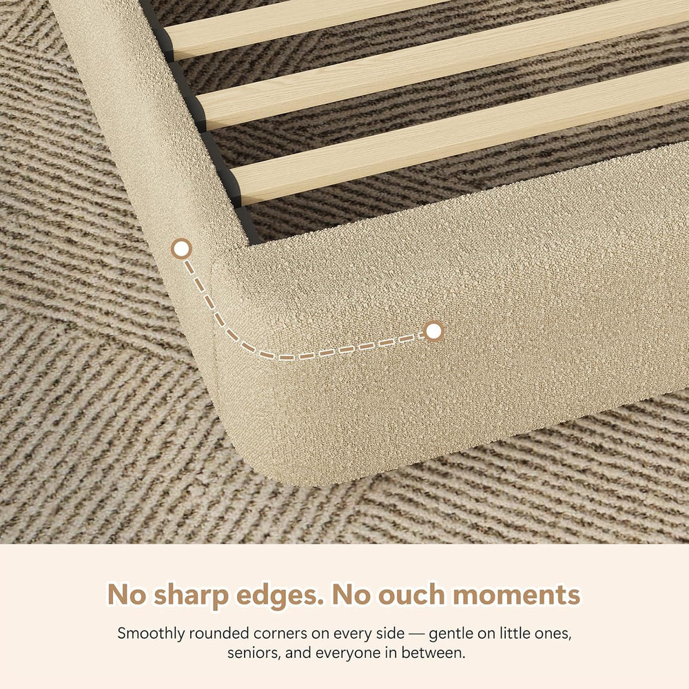 HOMBCK Twin Boucle Bed Frame,Beige Twin Upholstered Bed Frame