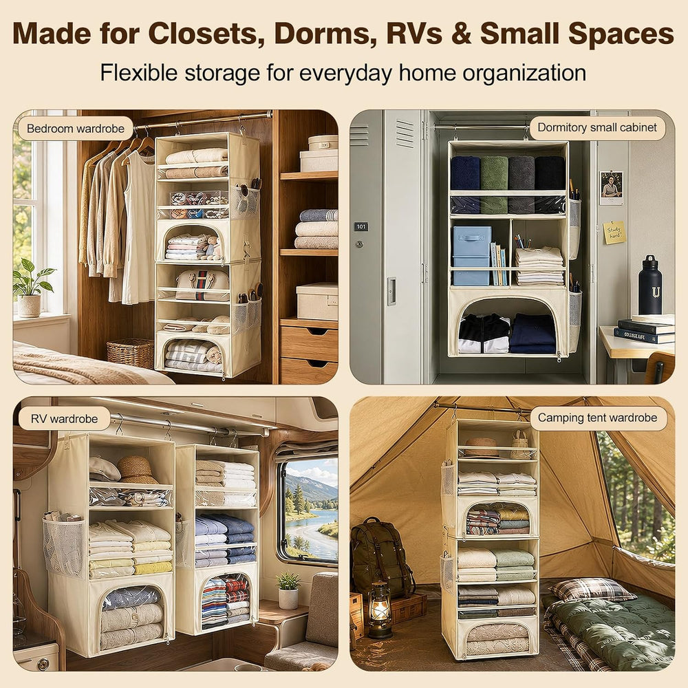 Hanging Closet Organizer for Dorms & RVs, 2-in-1 Dust-Proof