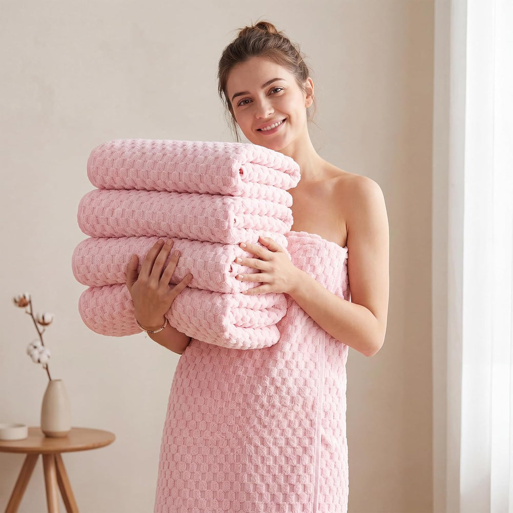 REDKISS 4 Pack Pink Bath Towels for Bathroom, Ultra Soft, 27"x55"