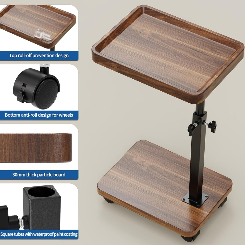 C Table with Wheels, Adjustable Height, 360° Swivel TV Tray Table