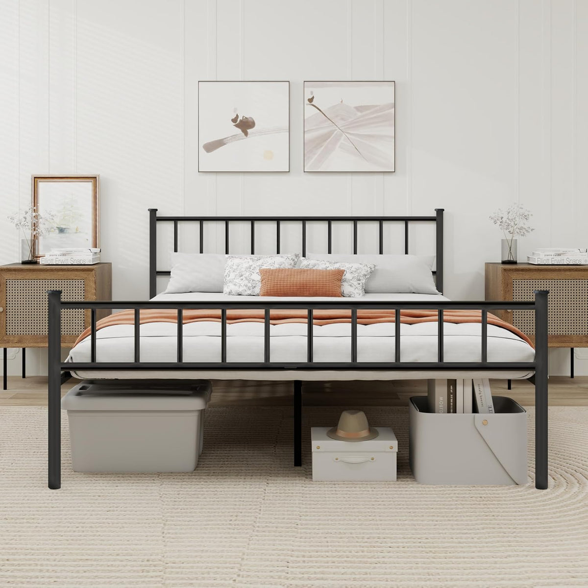 metal platform queen size bed frame, black, main product view