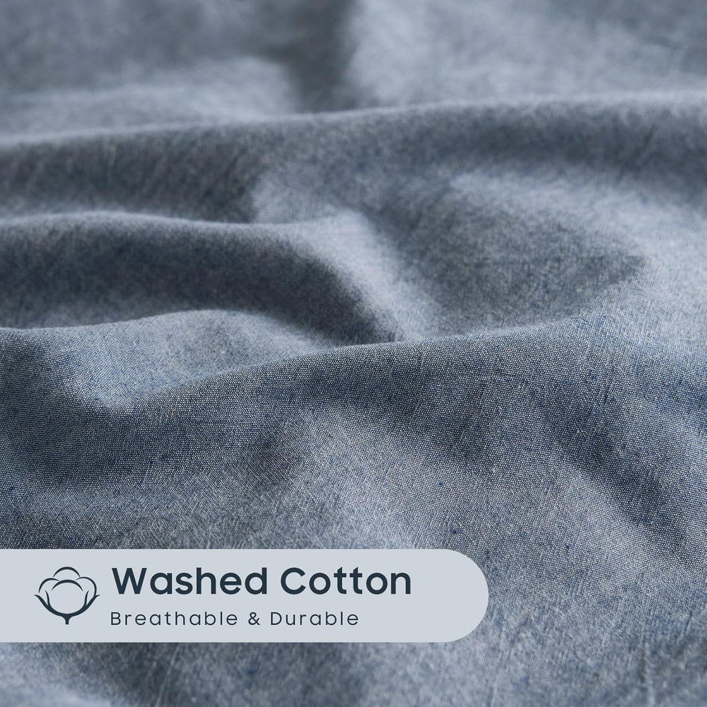 Wake In Cloud - Cotton Duvet Cover Set, 100% Washed Cotton, Linen Like Textur...
