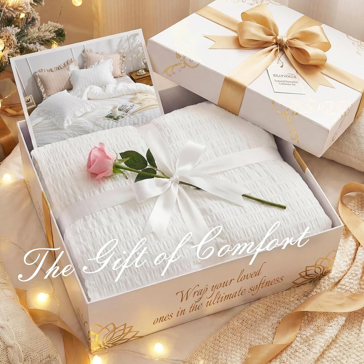 jollyvogue white comforter full size, 3 pieces seersucker, view 9