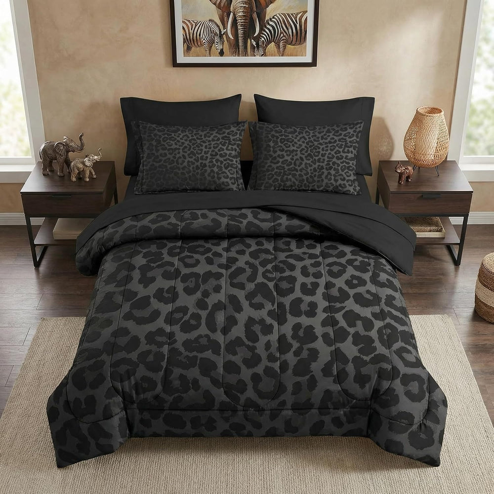 Nesker Queen Comforter Set with Sheets, 7 Pieces Leopard Print Bedding