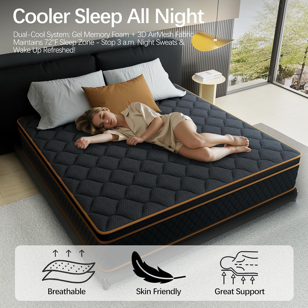 12 inch Full Size Mattress in a Box,Gel Hybrid Memory Foam Individually Wrapp...