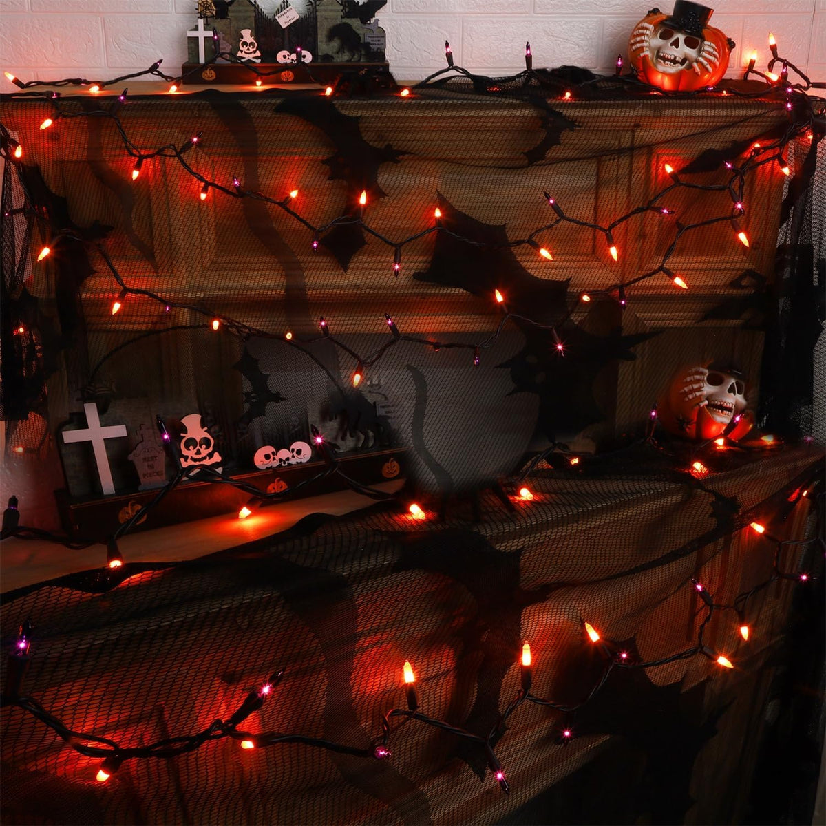 LJLNION 3 Sets Halloween Lights, 29ft 150 Count Black Wire Fairy Mini Lights, 120V UL Certified Incandescent Light String, Connectable for Garden Patio Holiday Party Outdoor Decor, Orange & Purple