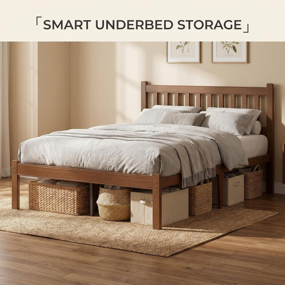 Bamboo Queen Bed Frame with Headboard, Shaker Style Bedroom