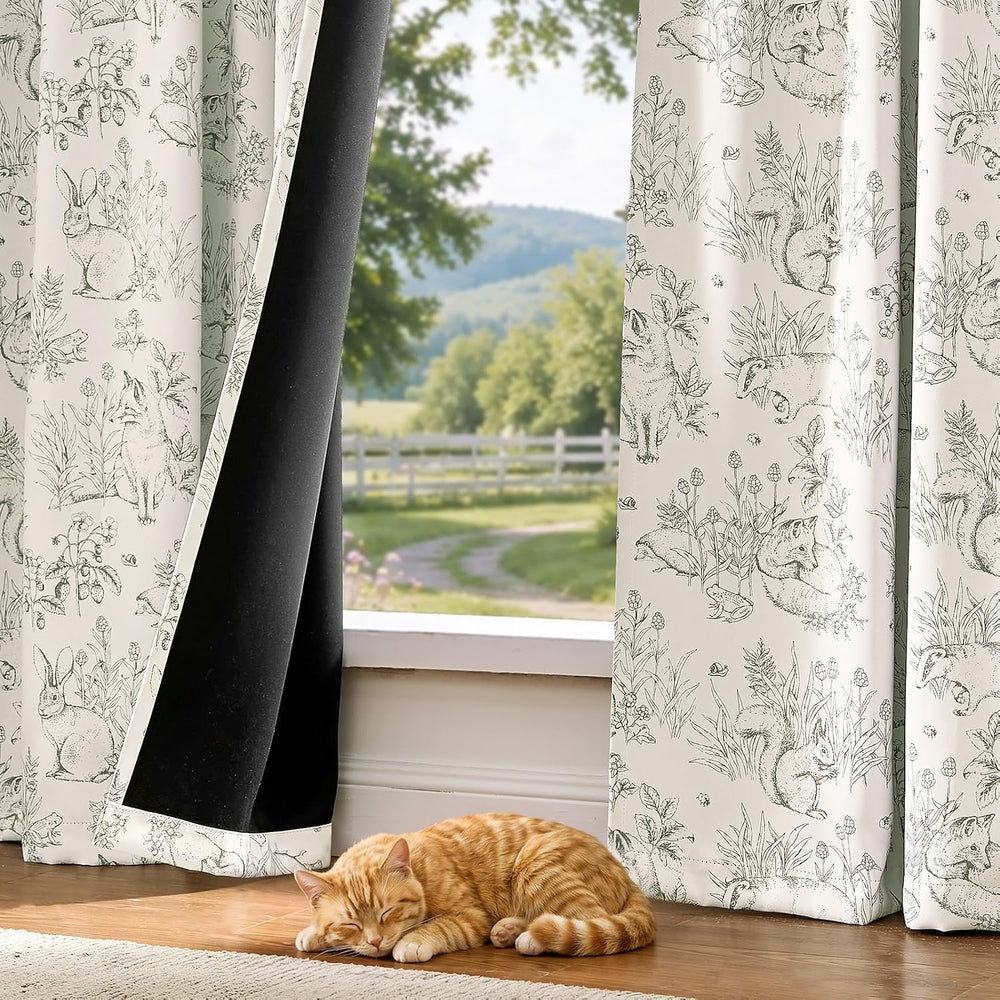 jinchan Green Blackout Curtains 84 Inch Woodland Back Tab 2 Panels