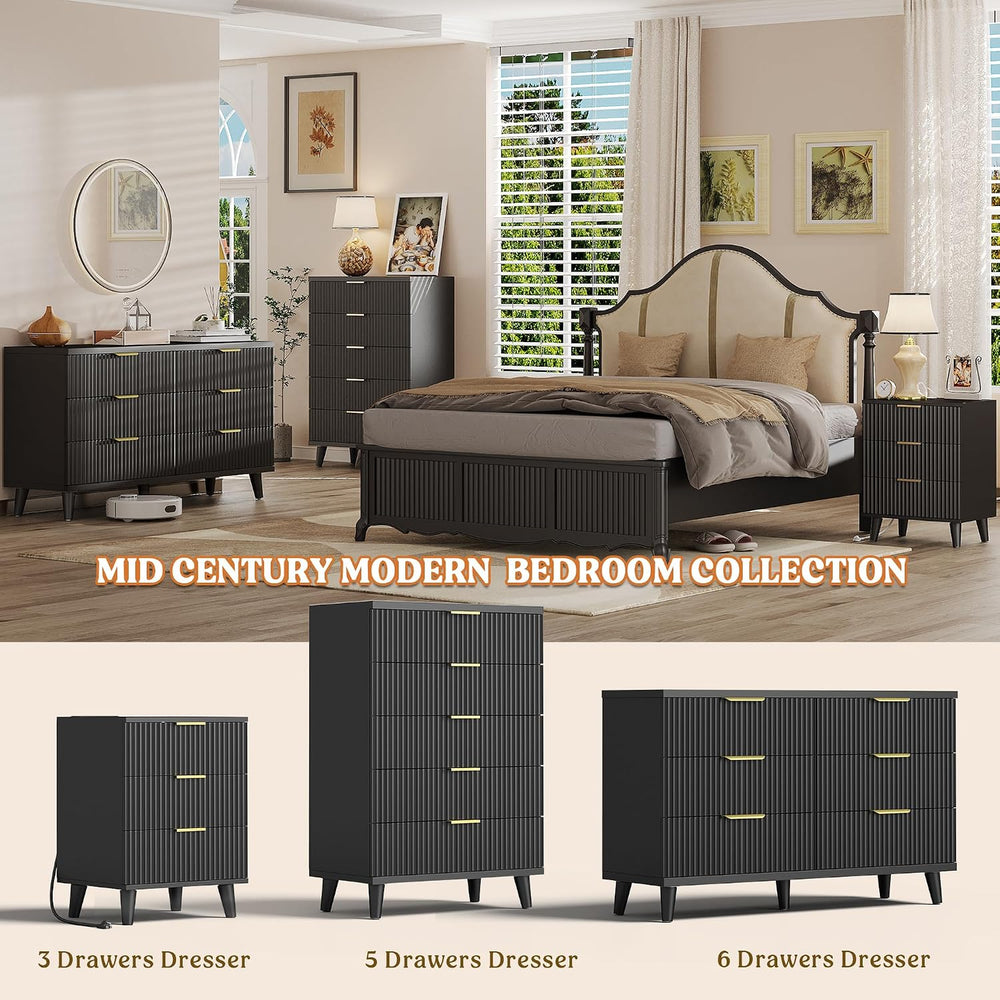 Lulive Wood 6 Drawers Dresser, 53.2" W Fluted Modern Dressers for Bedroom