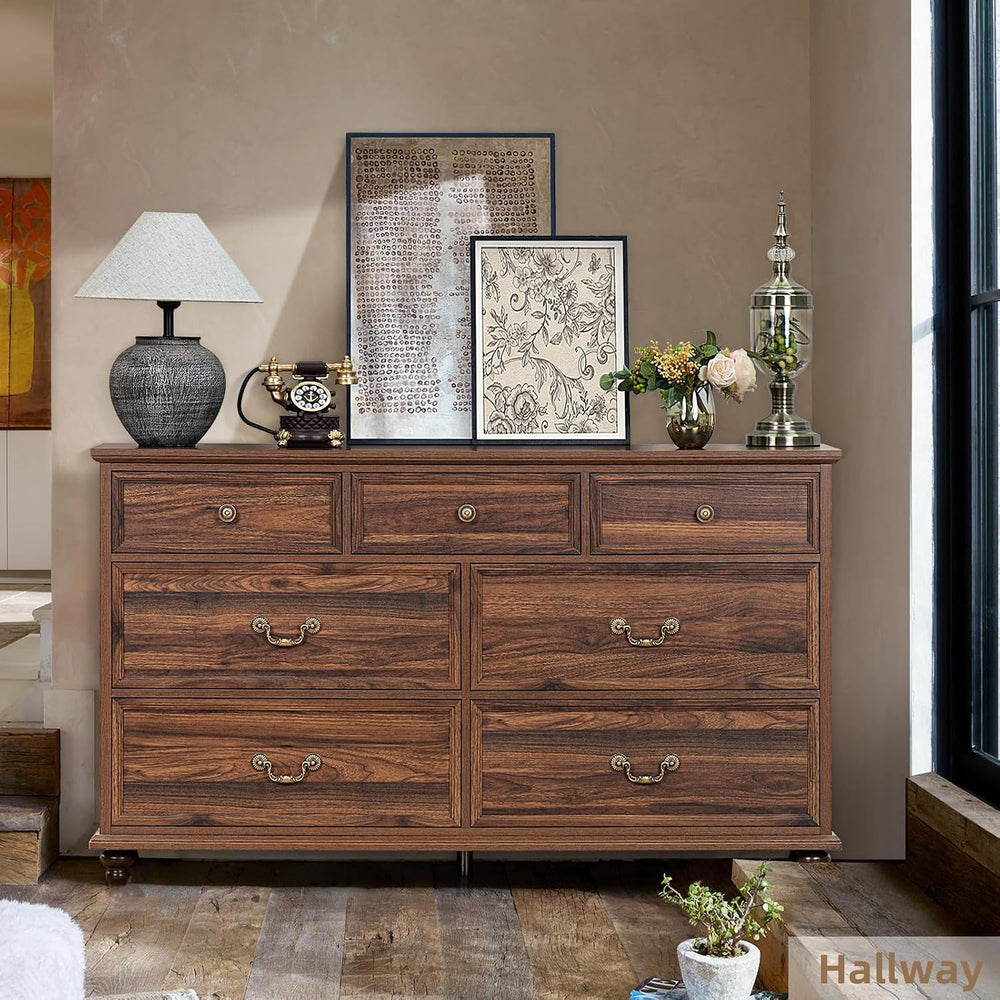 Joaxswe Farmhouse 54" 7 Drawers Dresser for Bedroom, Vintage Wood Chest ...