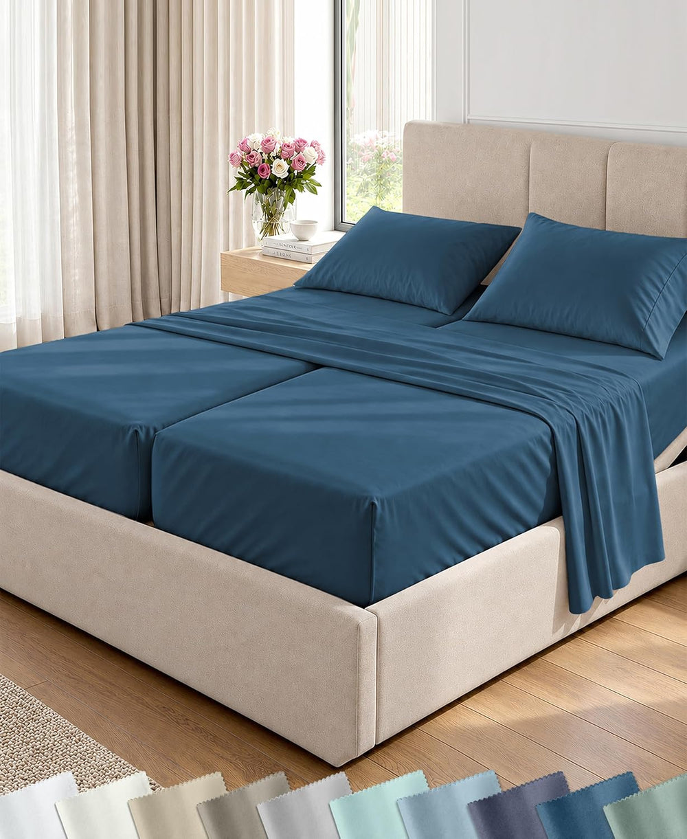 California Design Den Soft 100% Cotton Sateen Split King Sheet Set, 5 Pcs
