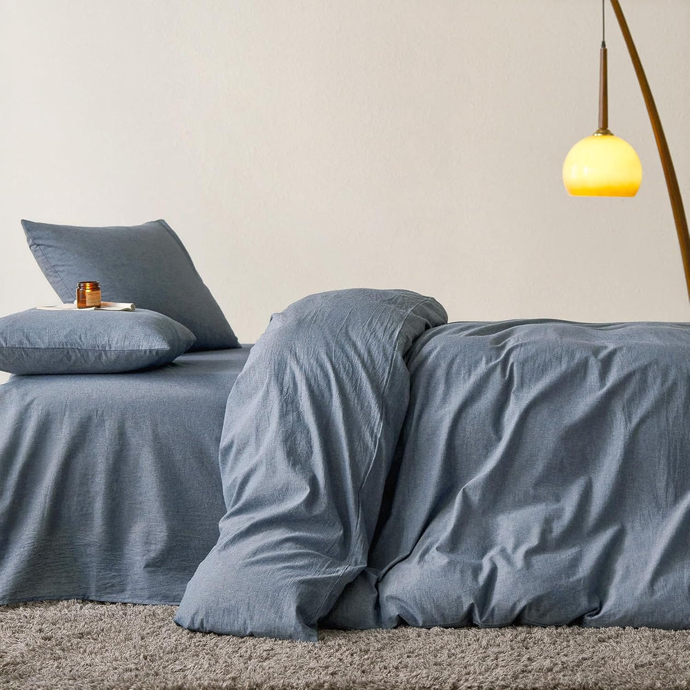 Wake In Cloud - Cotton Duvet Cover Set, 100% Washed Cotton, Linen Like Textur...
