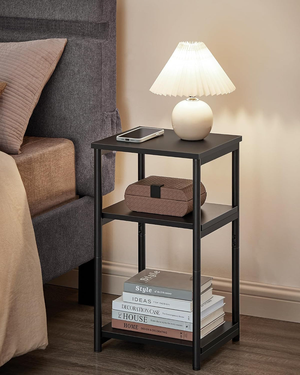 VASAGLE Side Table, Small End Table, Tall Nightstand, Steel Frame
