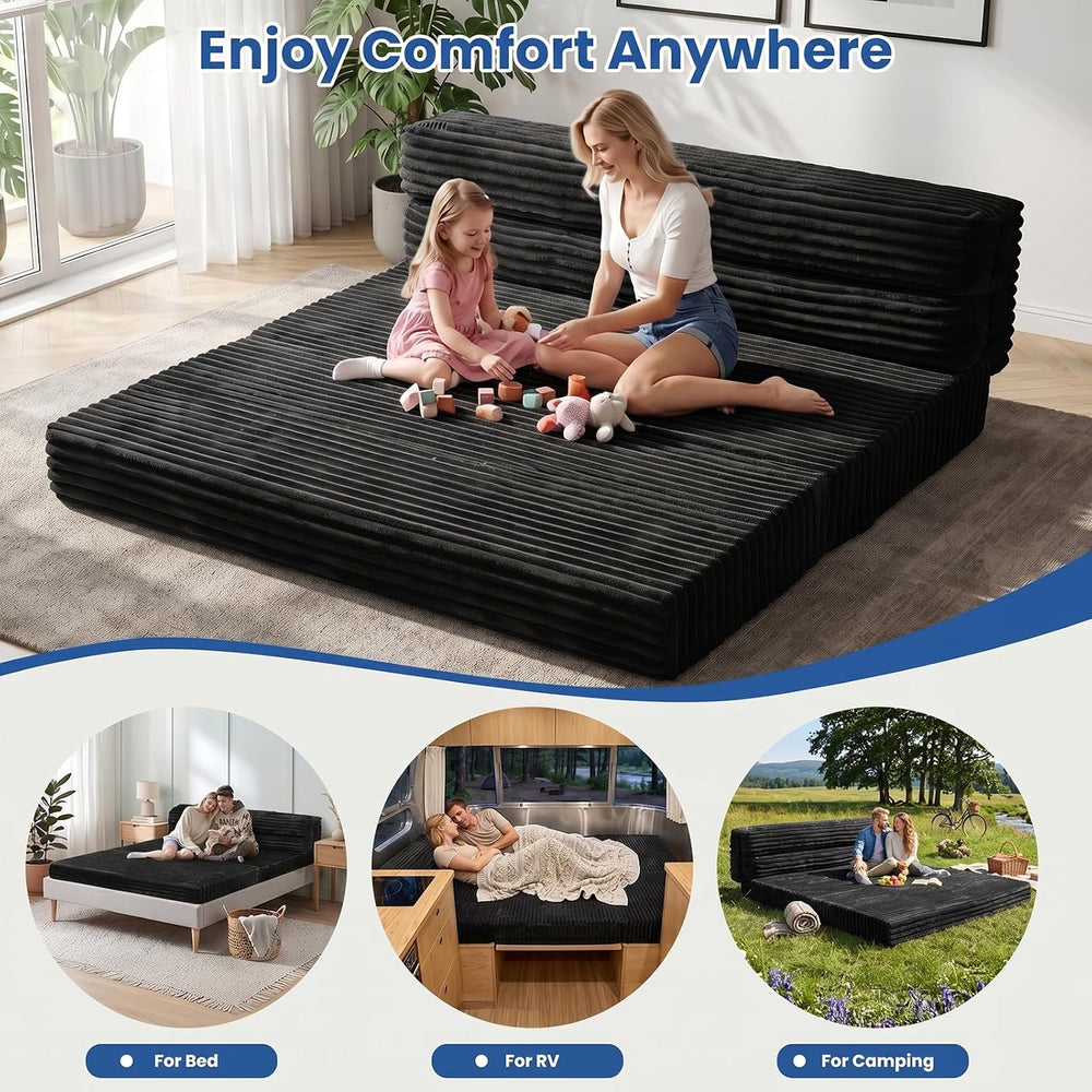 Erament Tri-Fold Futon Sofa Bed, 6 Inch Foldable Floor Couch, High-Density Fo...