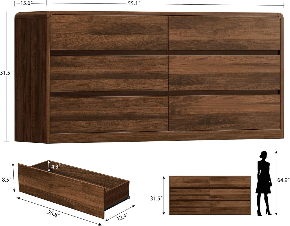 TEENFON 55" Dresser for Bedroom with 6 Drawers, Dressers & Chests of...