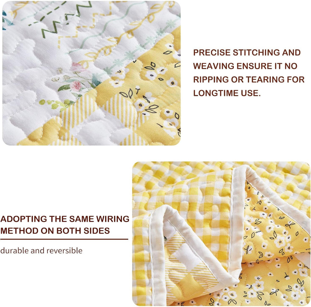 Joyreap 3 Pieces Floral Patchwork Quilt Set King, Yellow n White Flowers Desi...