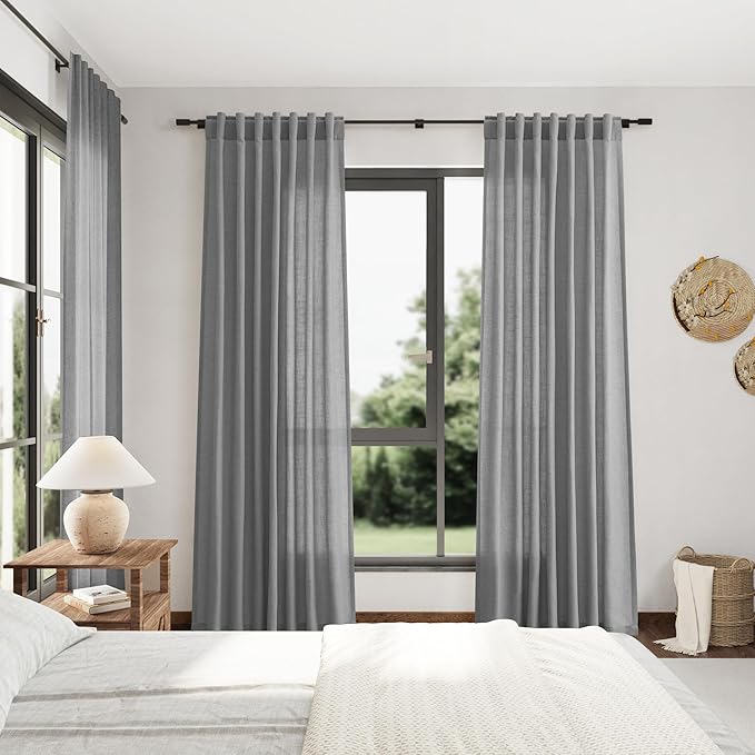 Dark Gery Linen Curtains 90 Inch Length 2 Panel Set - Image 7
