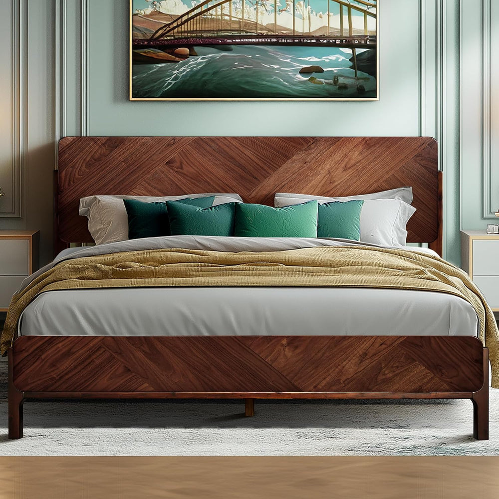Bifrost King Solid Wood Bed Frame with Headboard & Footboard, Walnut
