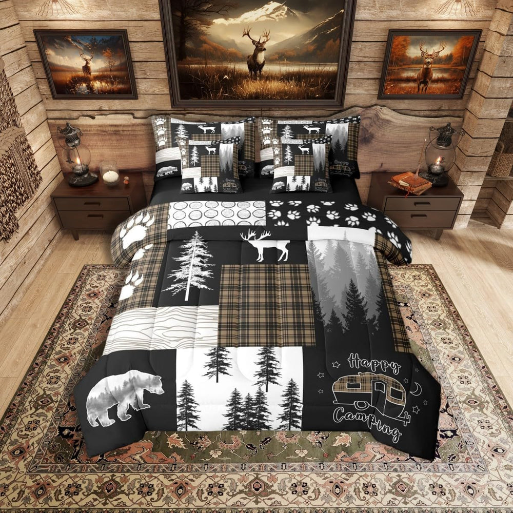 Erosebridal 7Pc Rustic Cabin Bear Full Bedding Set, Hunting Deer Lodge Farmho...