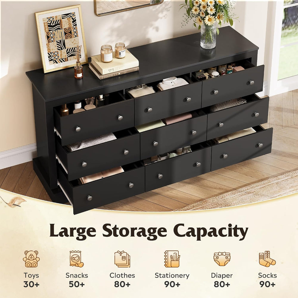 WLIVE 63" Dresser for Bedroom, Modern 9 Drawer Dresser with Exclusive An...