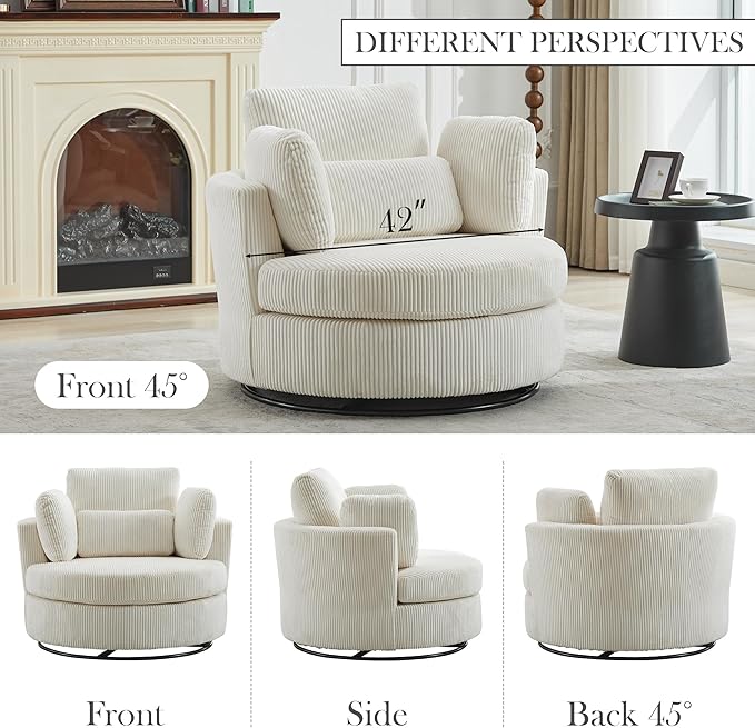 Aoiy & Wifon 42" W Oversized Swivel Accent Chair, Upholstered Round Barrel Chair - Image 6