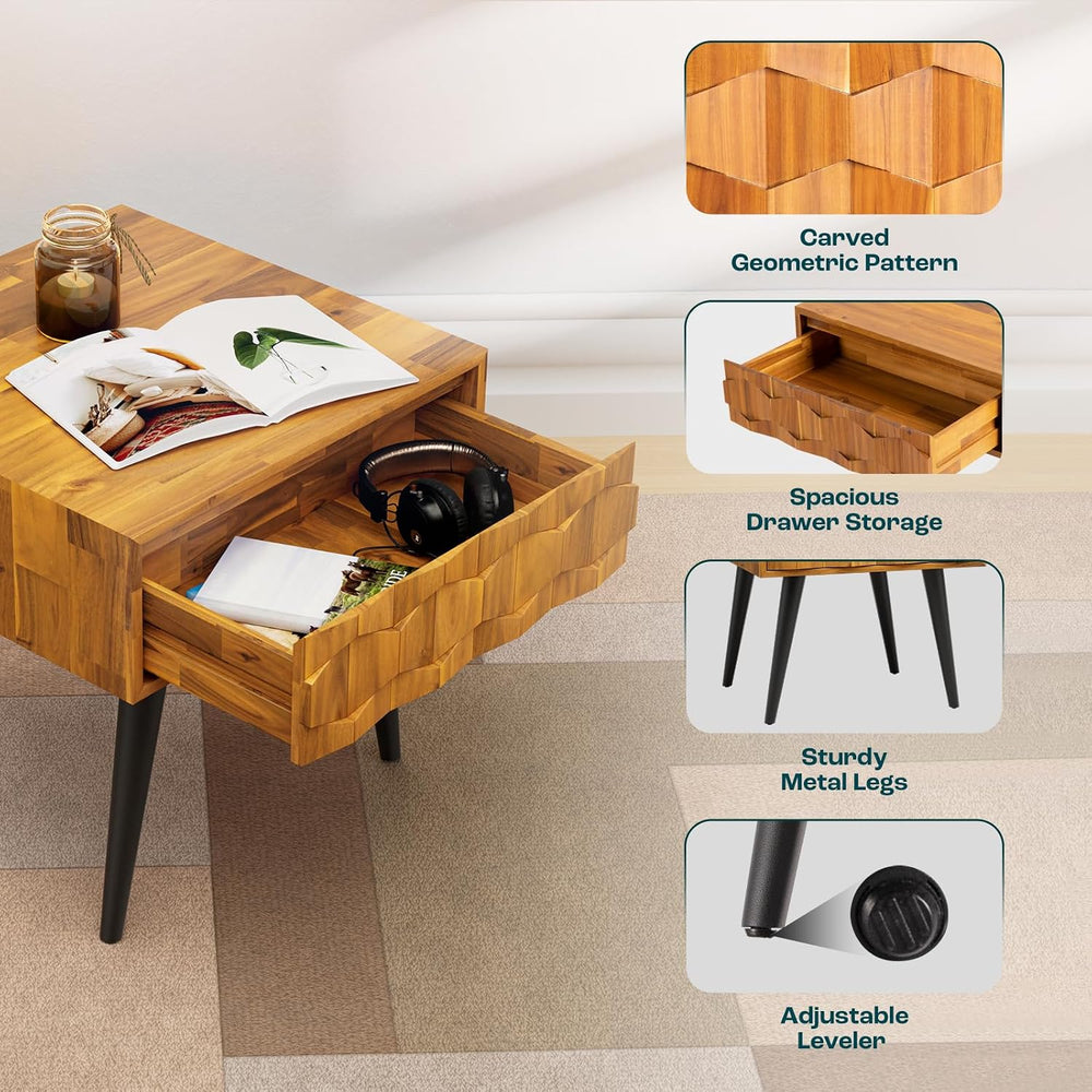 Bme Georgina Solid Wood Mid-Century Modern Side Table with Drawer – Fully Ass...