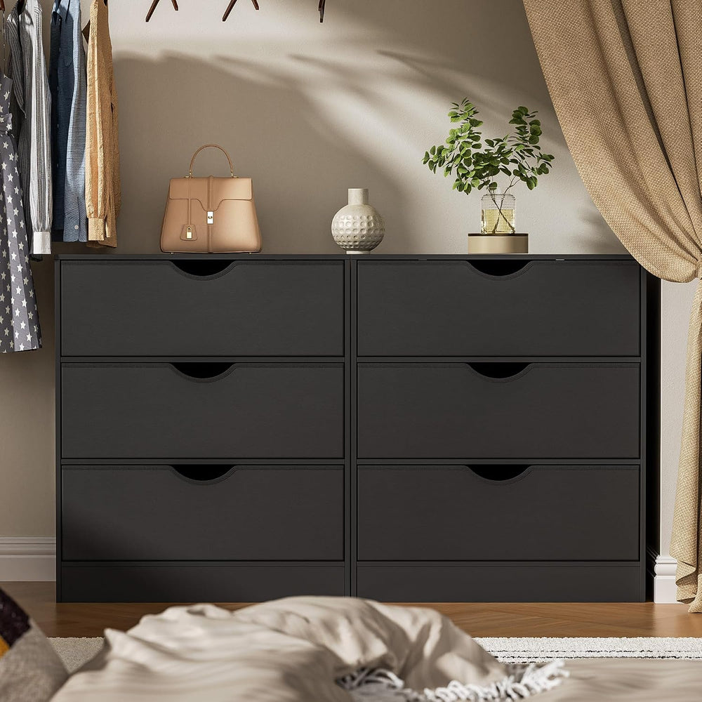 Housoul 3 Drawers Dresser with PU Drawer and Wood Frame, Black Chest with Lar...