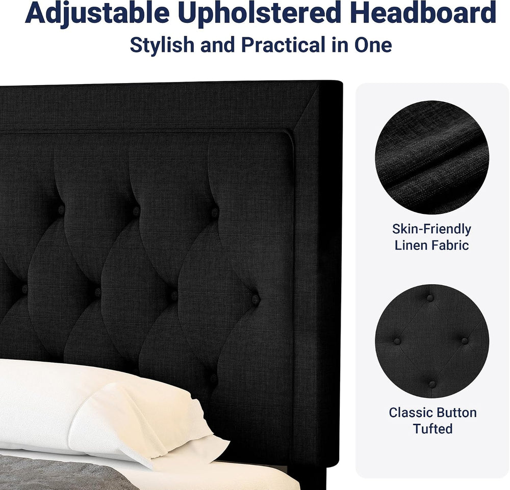 Allewie Queen Size Upholstered Platform Bed Frame with Adjustable Headboard, ...